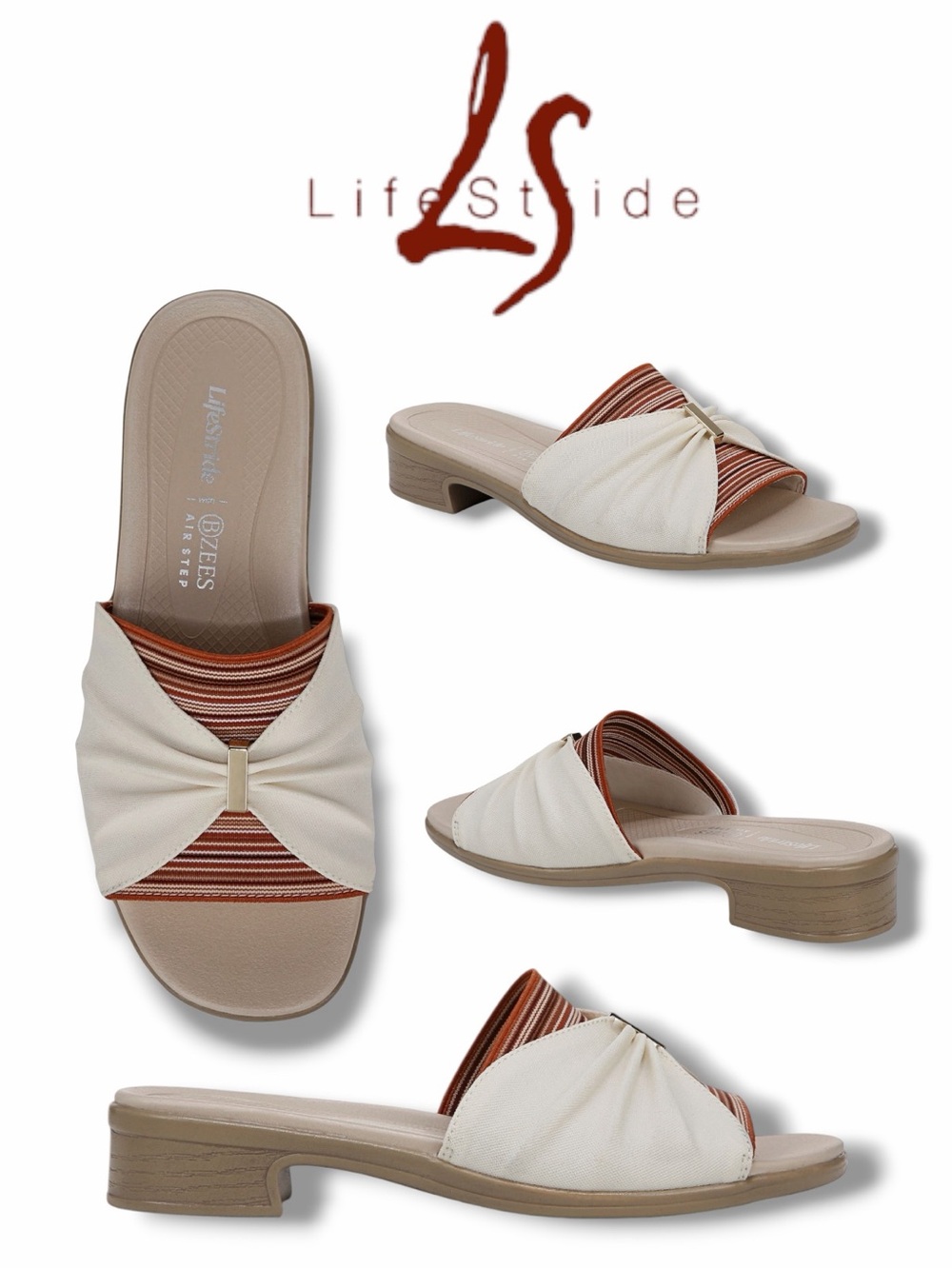 Life Stride Women’s Paradise Slide Sandals in the Size 9 in Cream/Rust Color